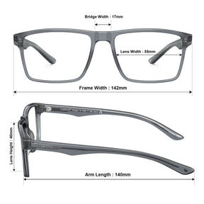 Carfia Matthew CA62162-FC06 Grey Acetate Rectangular Prescription Glasses Eyeglasses for Women, Size Chart