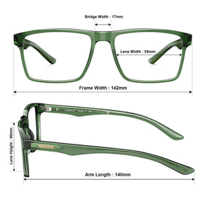 Carfia Matthew CA62162-FC07 Green Acetate Rectangular Prescription Glasses Eyeglasses for Women, Size Chart