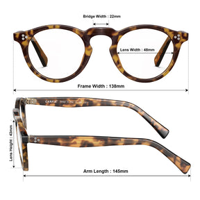 Carfia mesa fc03 unisex tortoise acetate prescription round eyeglasses, sizes view
