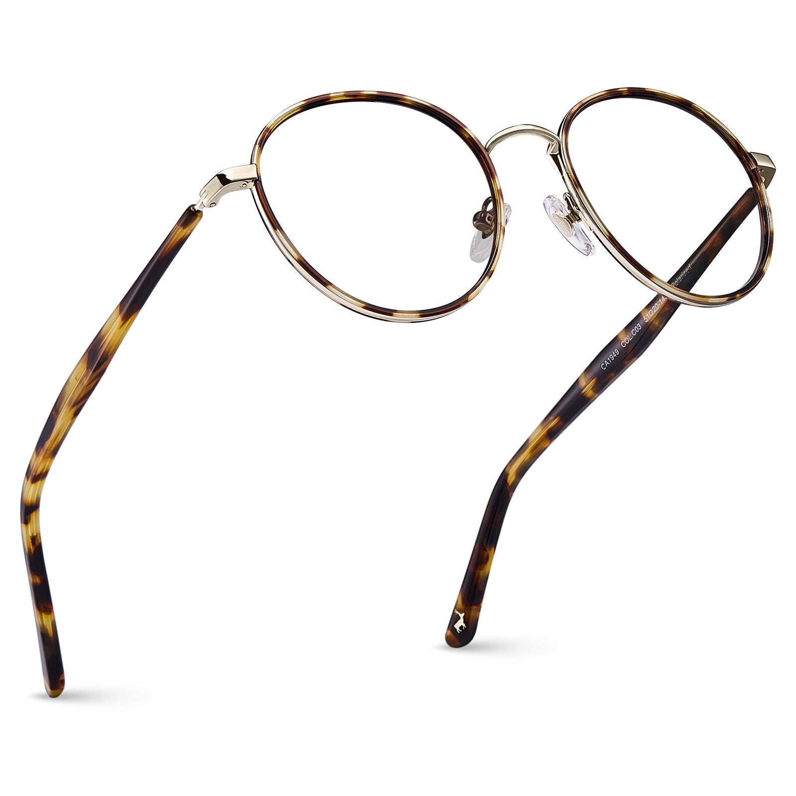 Carfia Monterey Tortoise Metal Round Prescription Glasses Eyeglasses for Unisex, Angle View