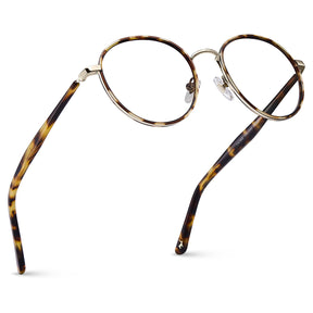 Carfia Monterey Tortoise Metal Round Prescription Glasses Eyeglasses for Unisex, Angle View