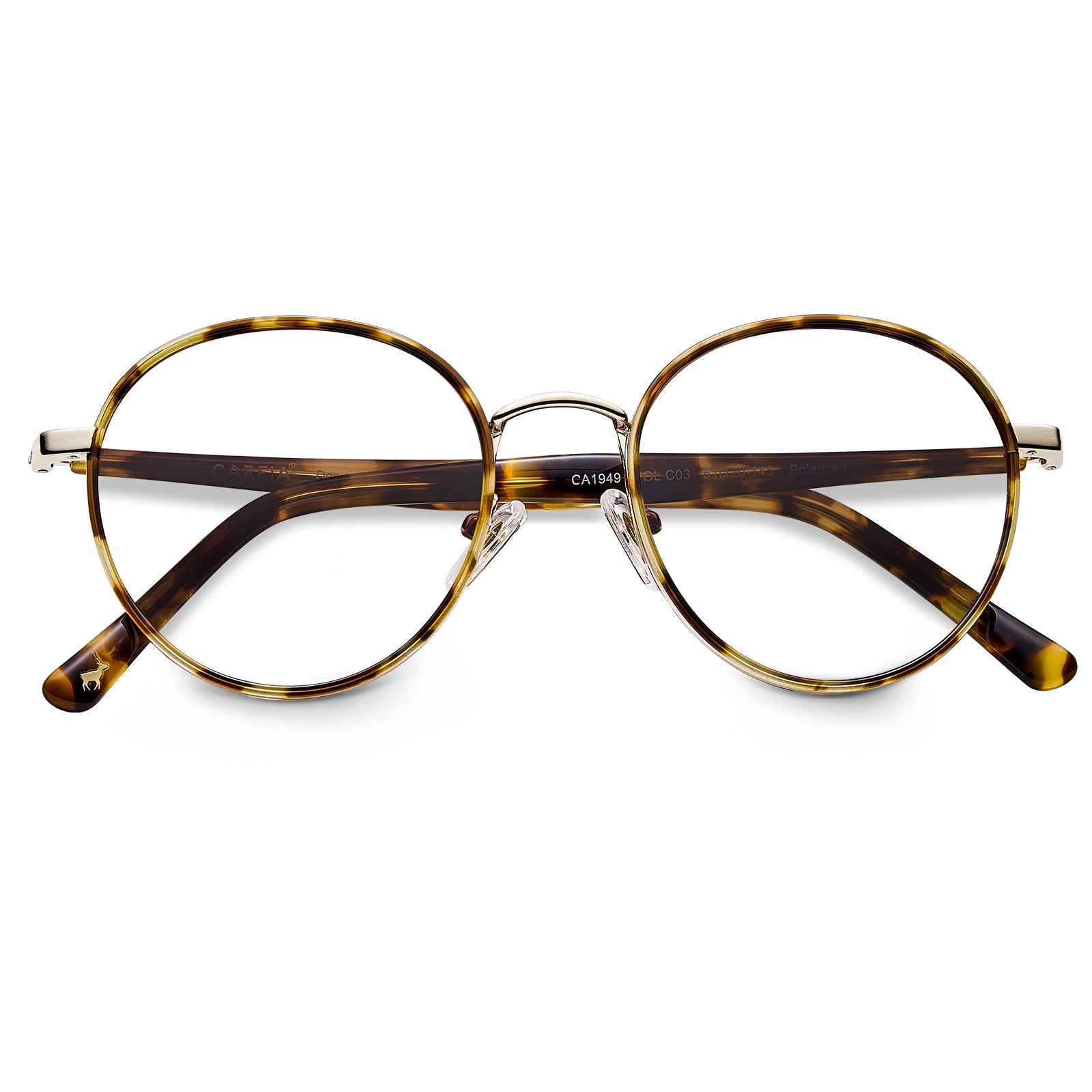 Carfia Monterey Tortoise Metal Round Prescription Glasses Eyeglasses for Unisex, Detail View