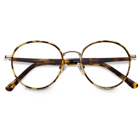 Carfia Monterey Tortoise Metal Round Prescription Glasses Eyeglasses for Unisex, Detail View