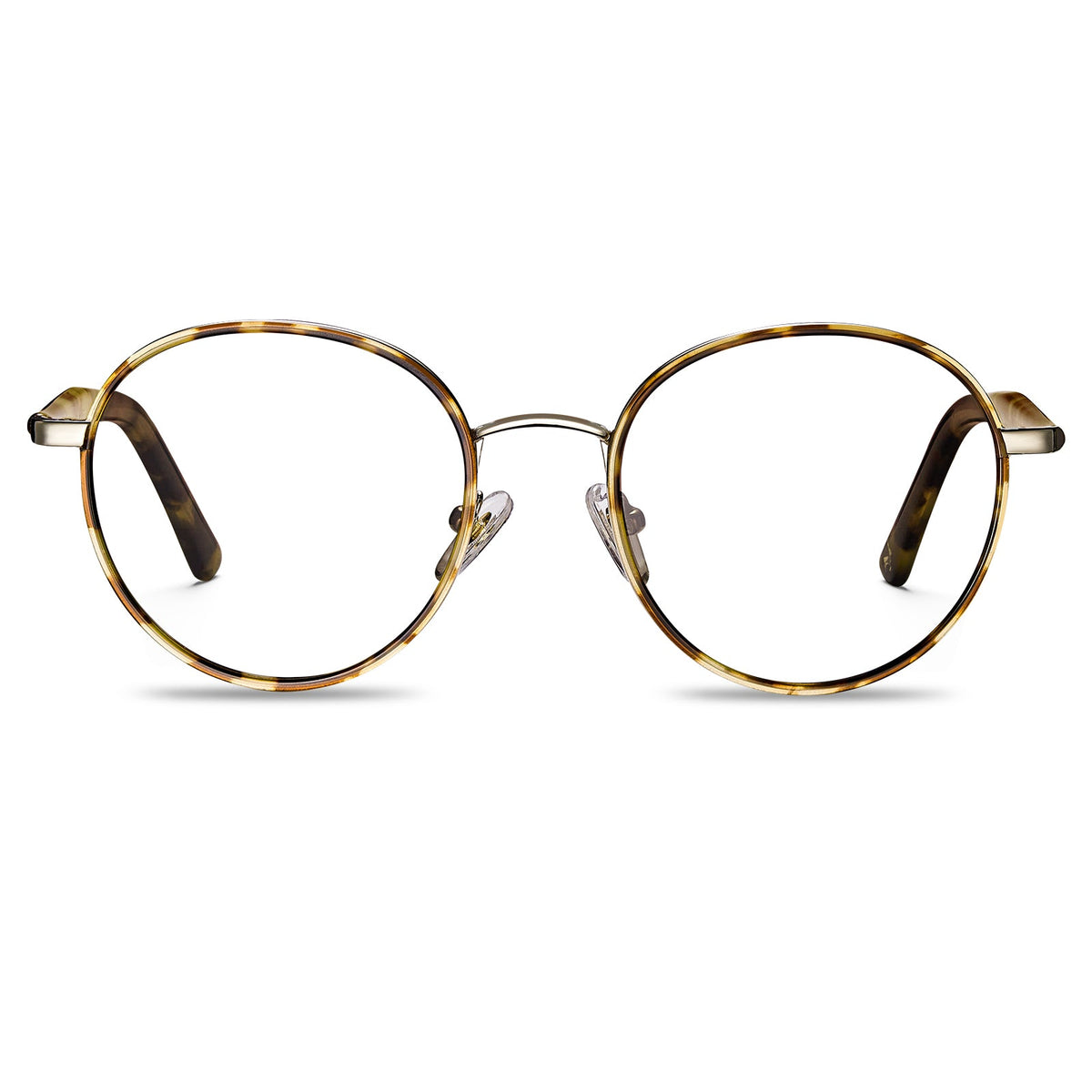 Carfia Monterey Tortoise Metal Round Prescription Glasses Eyeglasses for Unisex, Front View