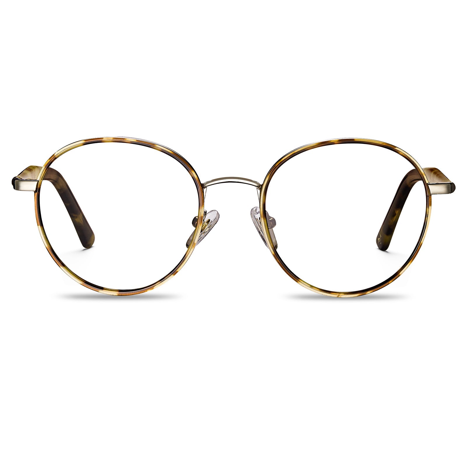 Carfia Monterey Tortoise Metal Round Prescription Glasses Eyeglasses for Unisex, Front View