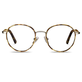 Carfia Monterey Tortoise Metal Round Prescription Glasses Eyeglasses for Unisex, Front View