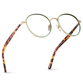 Carfia Monterey Green Metal Round Prescription Glasses Eyeglasses for Unisex, Angle View