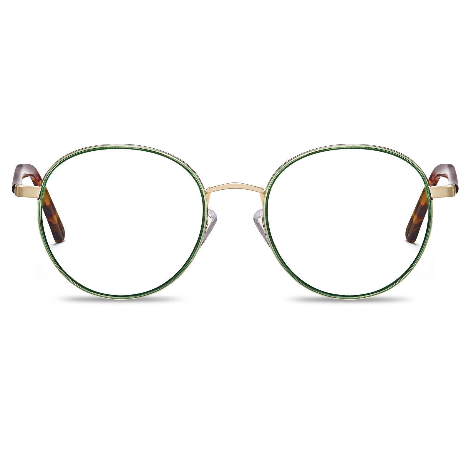 Carfia Monterey Green Metal Round Prescription Glasses Eyeglasses for Unisex, Front View