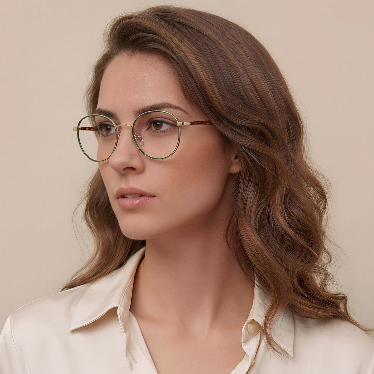 Carfia Monterey Green Metal Round Prescription Glasses Eyeglasses for Unisex, Lifestyle View