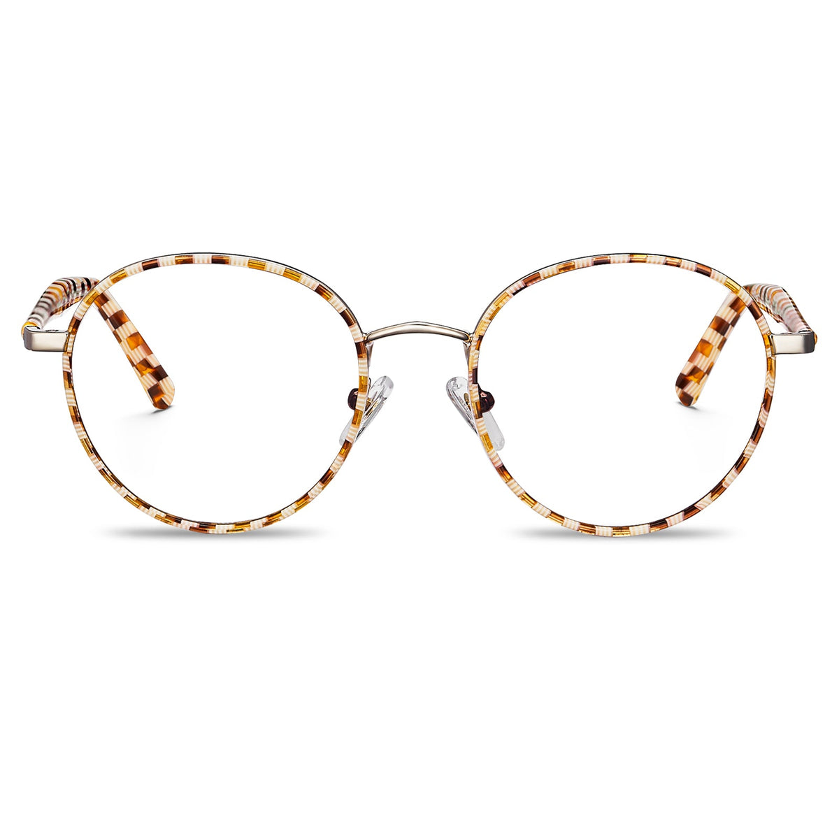 Carfia Monterey Amber Metal Round Prescription Glasses Eyeglasses for Unisex, Front View