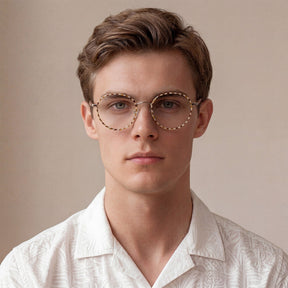 Carfia Monterey Amber Metal Round Prescription Glasses Eyeglasses for Unisex, Model View
