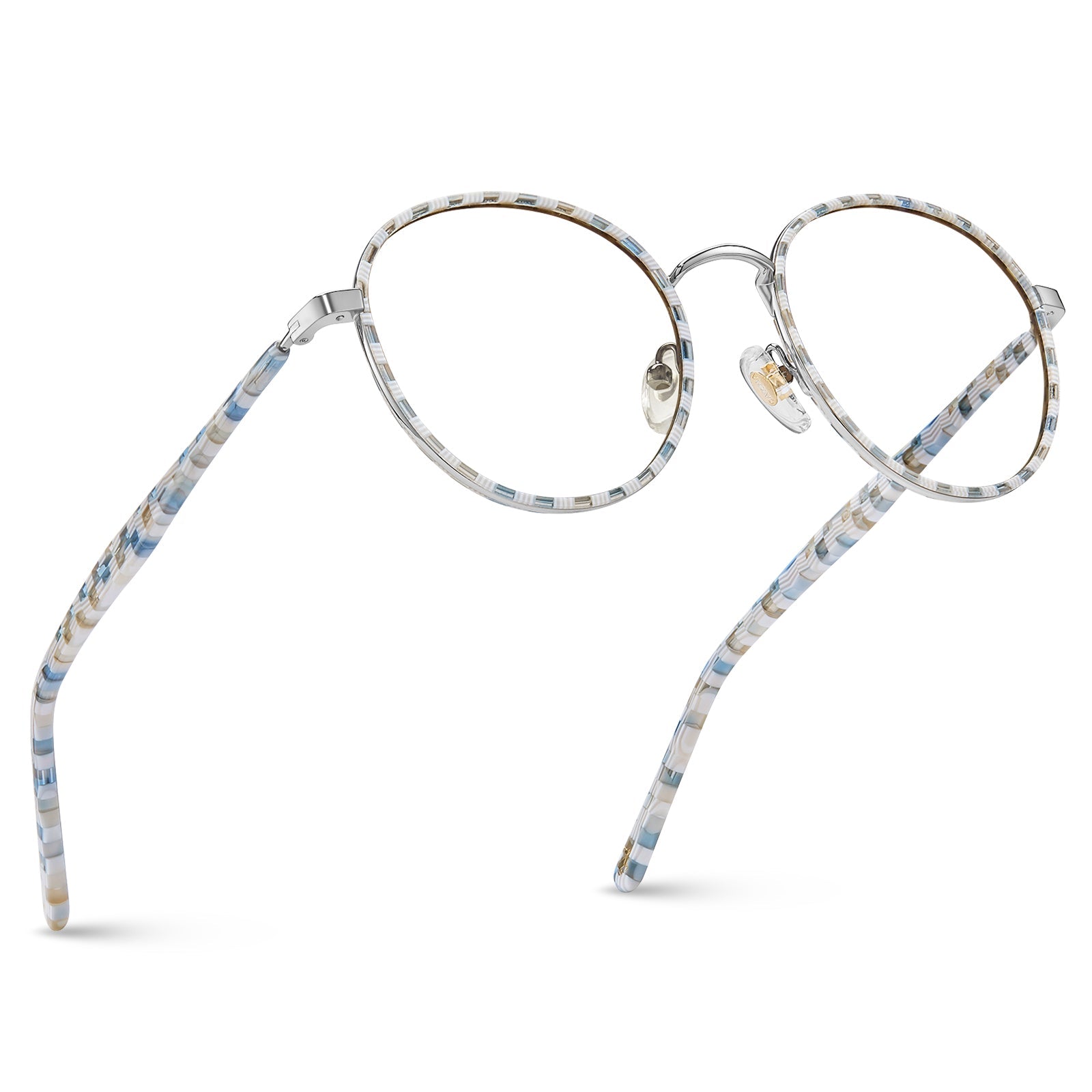Carfia Monterey Beige-Blue Metal Round Prescription Glasses Eyeglasses for Unisex, Angle View