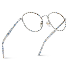 Carfia Monterey Beige-Blue Metal Round Prescription Glasses Eyeglasses for Unisex, Angle View