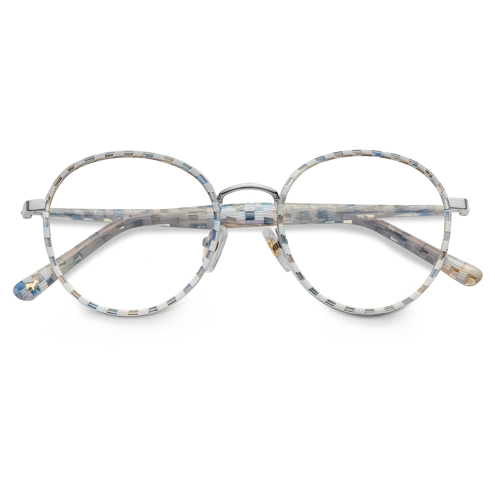 Carfia Monterey Beige-Blue Metal Round Prescription Glasses Eyeglasses for Unisex, Detail View