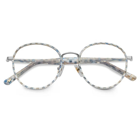 Carfia Monterey Beige-Blue Metal Round Prescription Glasses Eyeglasses for Unisex, Detail View