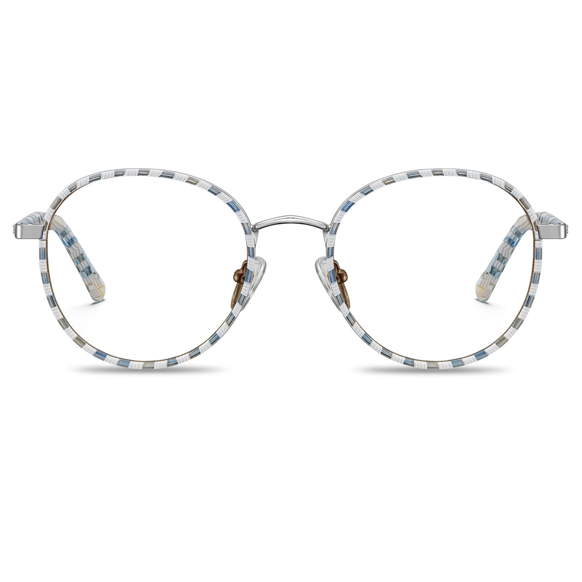 Carfia Monterey Beige-Blue Metal Round Prescription Glasses Eyeglasses for Unisex, Front View
