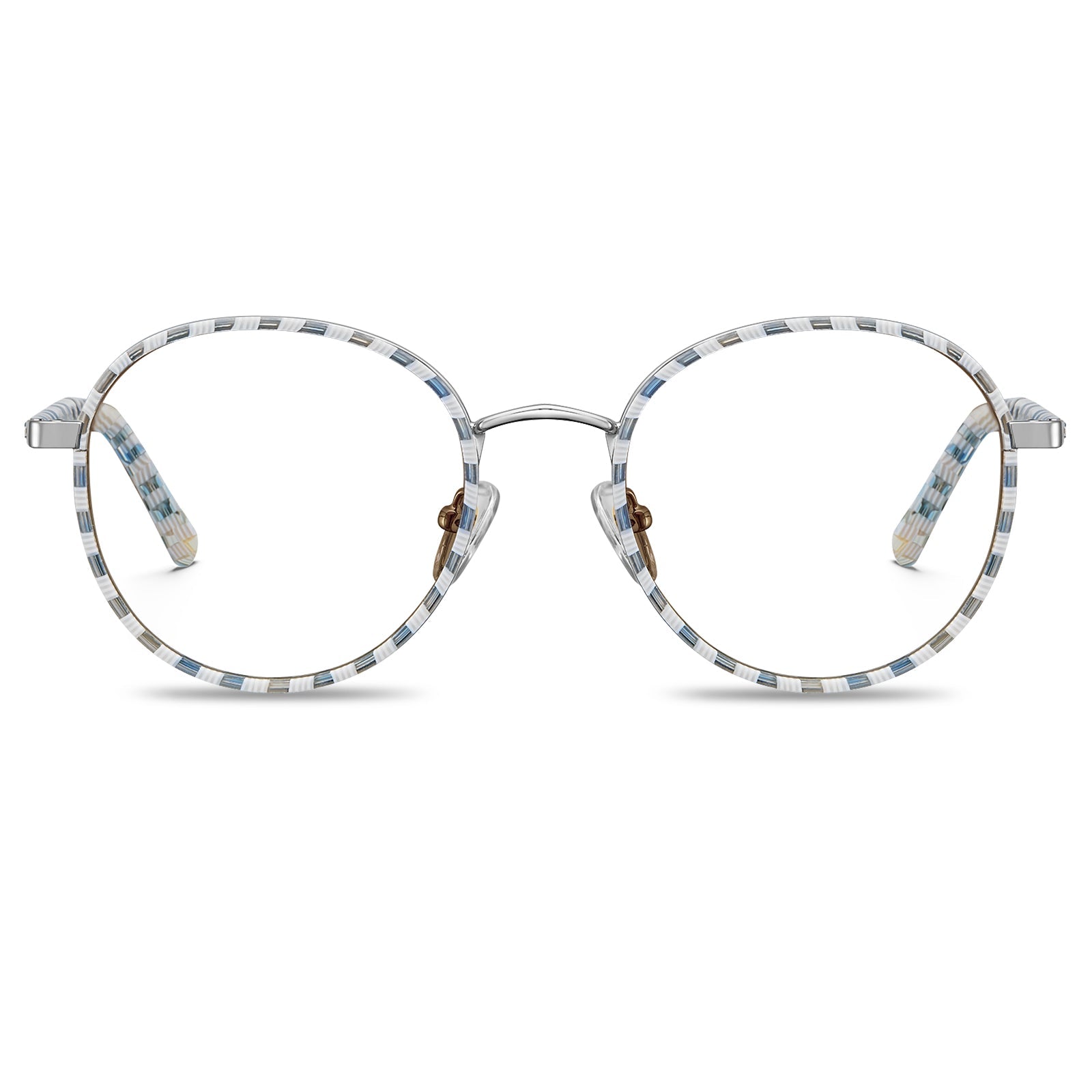 Carfia Monterey Beige-Blue Metal Round Prescription Glasses Eyeglasses for Unisex, Front View