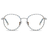 Carfia Monterey Beige-Blue Metal Round Prescription Glasses Eyeglasses for Unisex, Front View