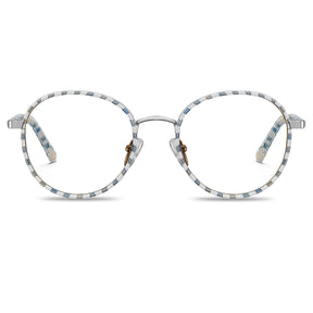 Carfia Monterey Beige-Blue Metal Round Prescription Glasses Eyeglasses for Unisex, Front View