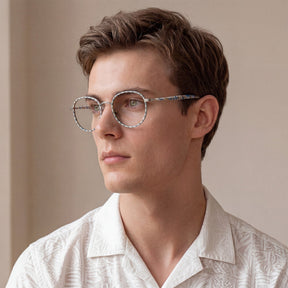 Carfia Monterey Beige-Blue Metal Round Prescription Glasses Eyeglasses for Unisex, Lifestyle View
