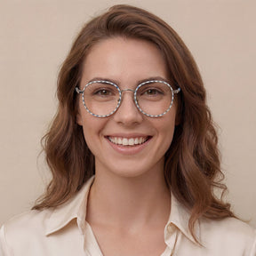 Carfia Monterey Beige-Blue Metal Round Prescription Glasses Eyeglasses for Unisex, Model View