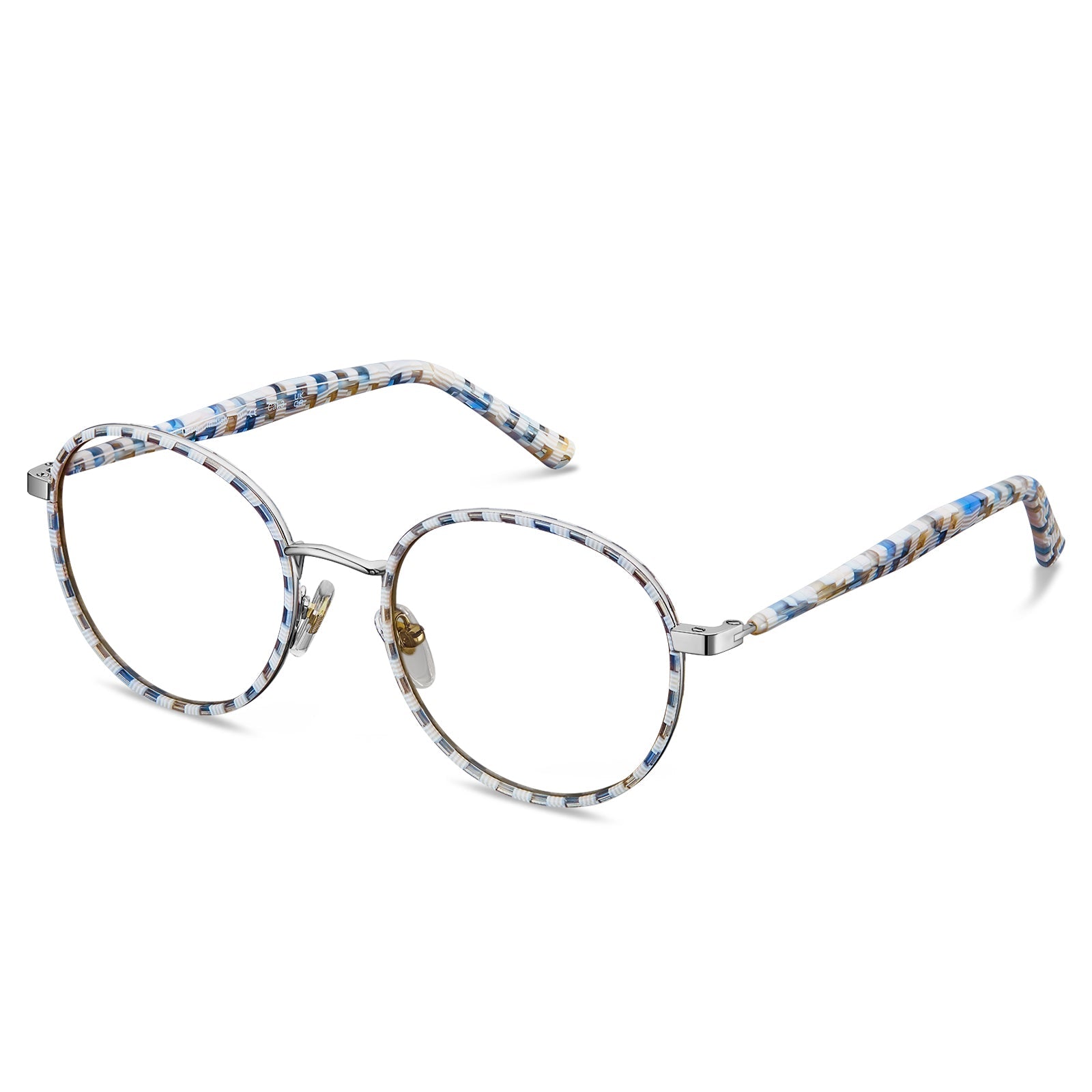 Carfia Monterey Beige-Blue Metal Round Prescription Glasses Eyeglasses for Unisex, Side View