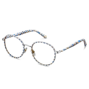 Carfia Monterey Beige-Blue Metal Round Prescription Glasses Eyeglasses for Unisex, Side View