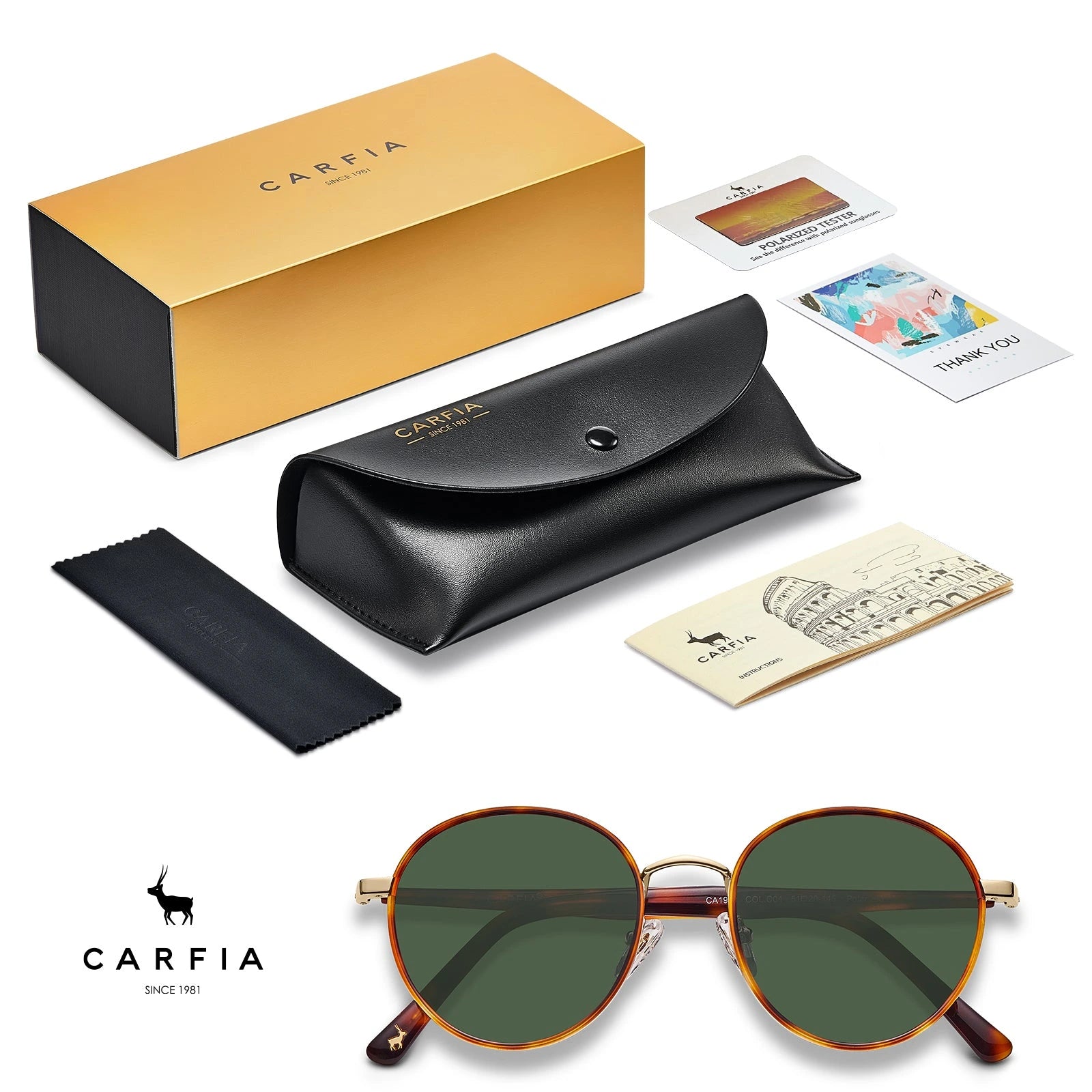 Carfia Monterey CA19495-C12 Gold Tortoise Metal Round Polarized Sunglasses for Women, Package View