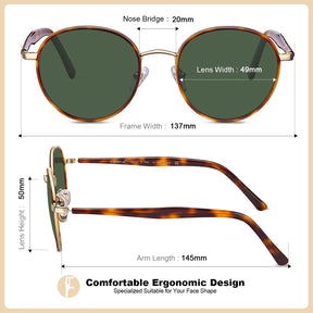Carfia Monterey CA19495-C12 Gold Tortoise Metal Round Polarized Sunglasses for Women, Size-Chart View