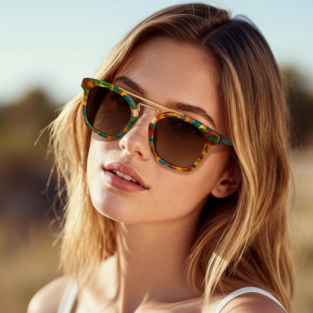 Carfia Niloss CA5399-C08 Tortoise Acetate Square Polarized Prescription Sunglasses for Women, Portrait View