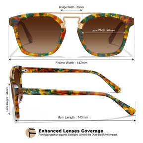Carfia Niloss CA5399-C08 Tortoise Acetate Square Polarized  Sunglasses for Women, Size-Chart View