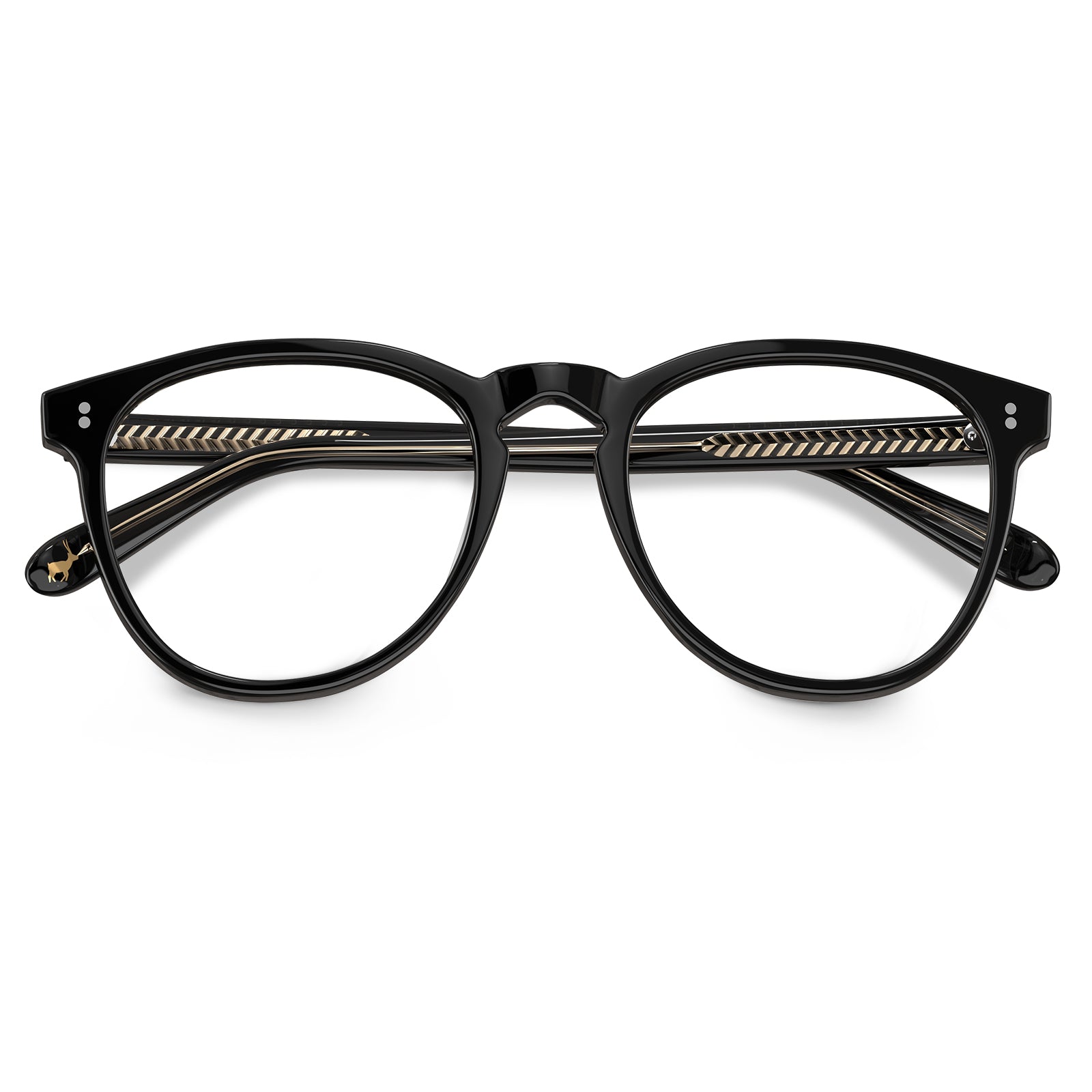Carfia Orlanda-FL01 Black Acetate Round Prescription Glasses Eyeglasses for Unisex, Detail: folded temples with engraved model number CA2307 (temple engraving shows Polarized)
