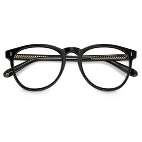 Carfia Orlanda-FL01 Black Acetate Round Prescription Glasses Eyeglasses for Unisex, Detail: folded temples with engraved model number CA2307 (temple engraving shows Polarized)