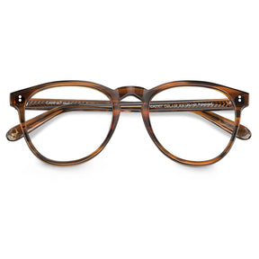 Carfia Orlanda-FL02 Brown Acetate Round Prescription Glasses Eyeglasses for Unisex, Detail: folded temples with engraved model number CA2307 COL.L02 53□20-145 (temple engraving shows Polarized)