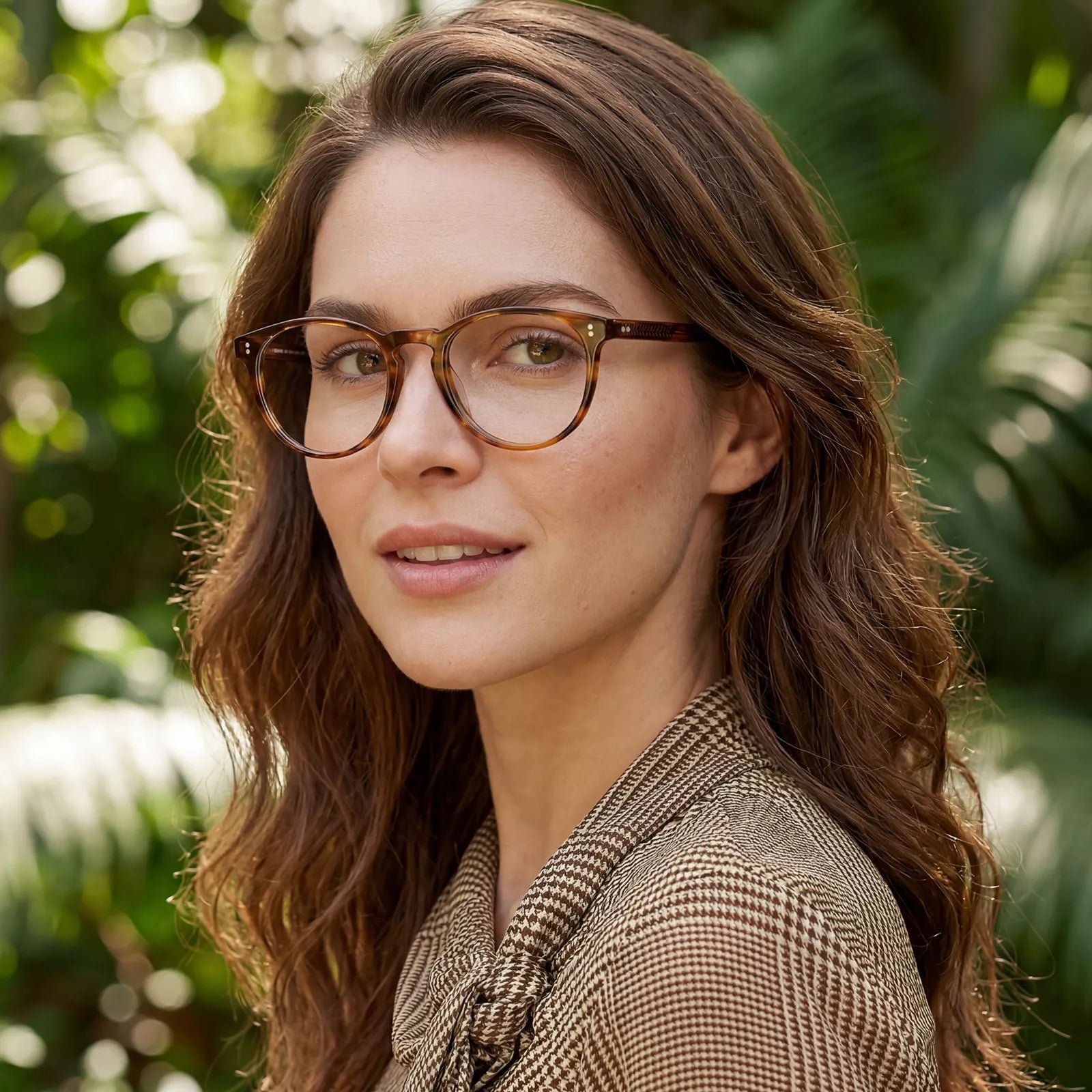 Carfia Orlanda-FL02 Brown Acetate Round Prescription Glasses Eyeglasses for Unisex, Lifestyle-Outdoor