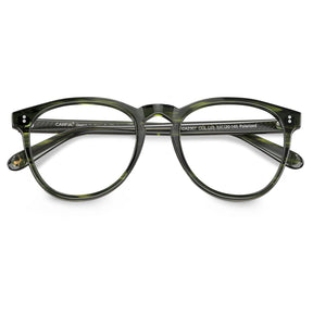 Carfia Orlanda-FL03 Green-Tortoise Acetate Round Prescription Glasses Eyeglasses for Unisex, Detail: folded temples with engraved model number CA2307 (temple engraving shows Polarized)