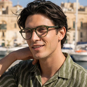 Carfia Orlanda-FL03 Green-Tortoise Acetate Round Prescription Glasses Eyeglasses for Unisex, Lifestyle-Outdoor