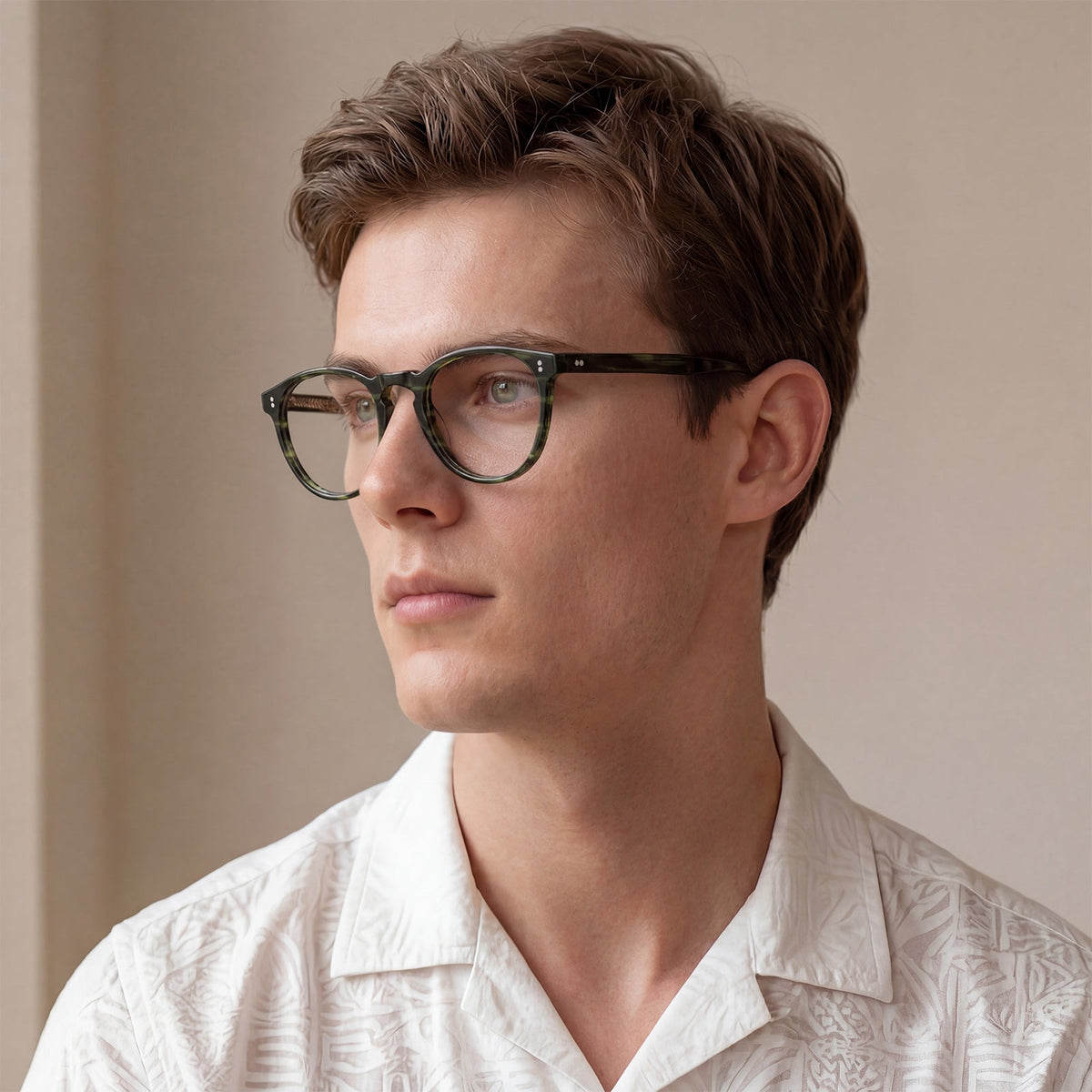 Carfia Orlanda-FL03 Green-Tortoise Acetate Round Prescription Glasses Eyeglasses for Unisex, Lifestyle