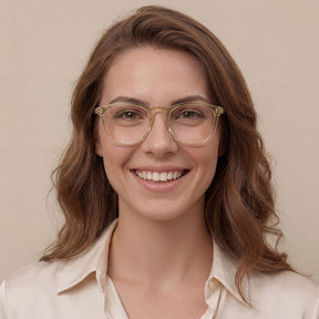 Carfia Orlanda-FL05 Transparent-Gold Acetate Round Prescription Glasses Eyeglasses for Unisex, Model