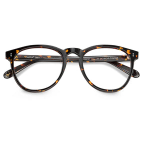 Carfia Orlanda-FL09 Tortoise Acetate Round Prescription Glasses Eyeglasses for Unisex, Detail: folded temples with engraved model number CA2307 (temple engraving shows Polarized)