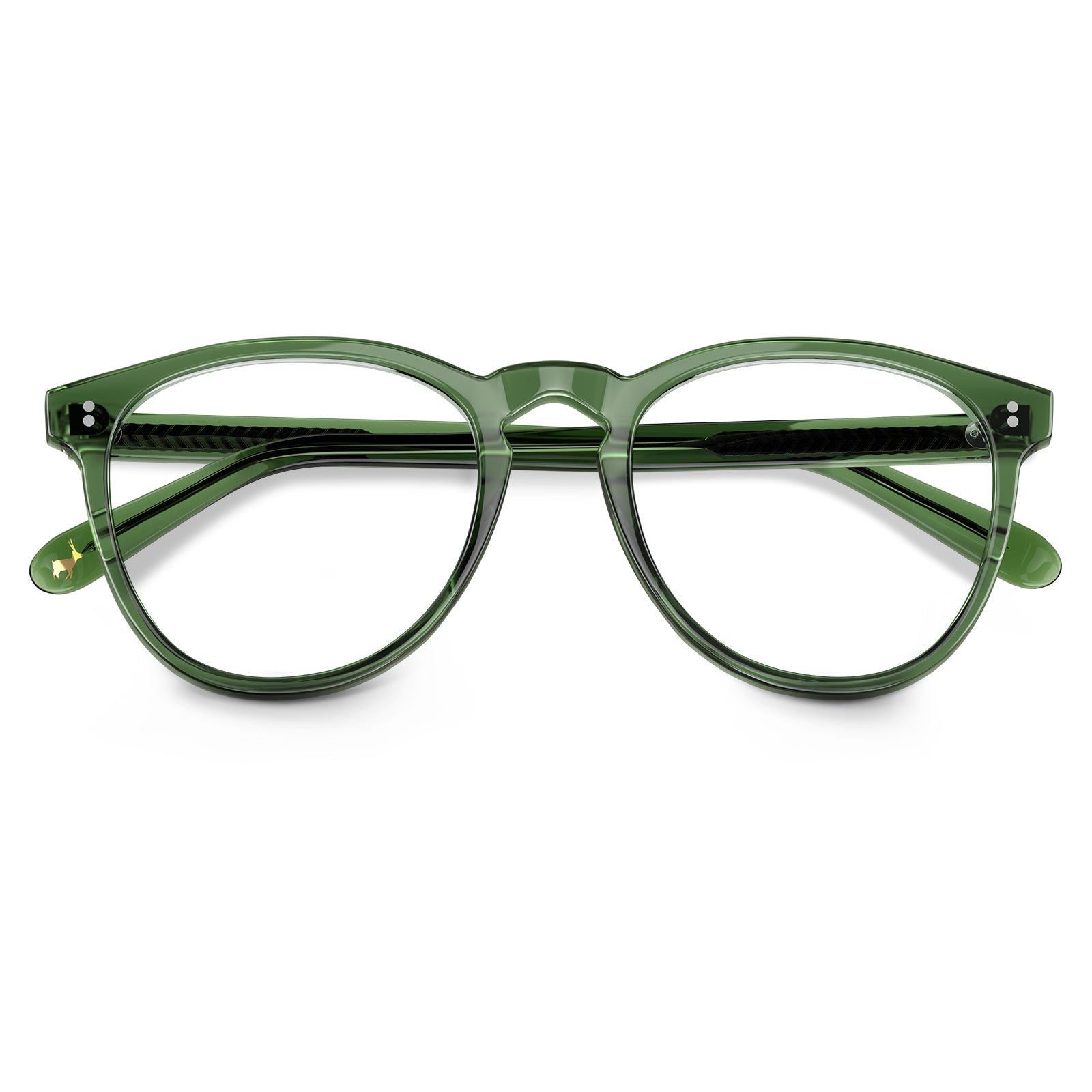 Carfia Orlanda-FL17 Green Acetate Round Prescription Glasses Eyeglasses for Unisex, Detail: folded temples with engraved model number CA2307 (temple engraving shows Polarized)