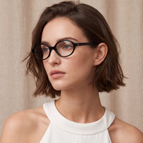 Carfia Ovalen CA7032-C1 Black Acetate Oval Prescription Glasses Eyeglasses for Women, Portrait View