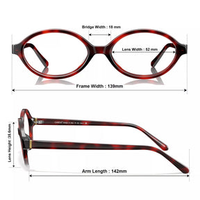 Carfia Ovalen CA7032-C2 Tortoise Acetate Oval Prescription Glasses Eyeglasses for Women, Size-Chart View