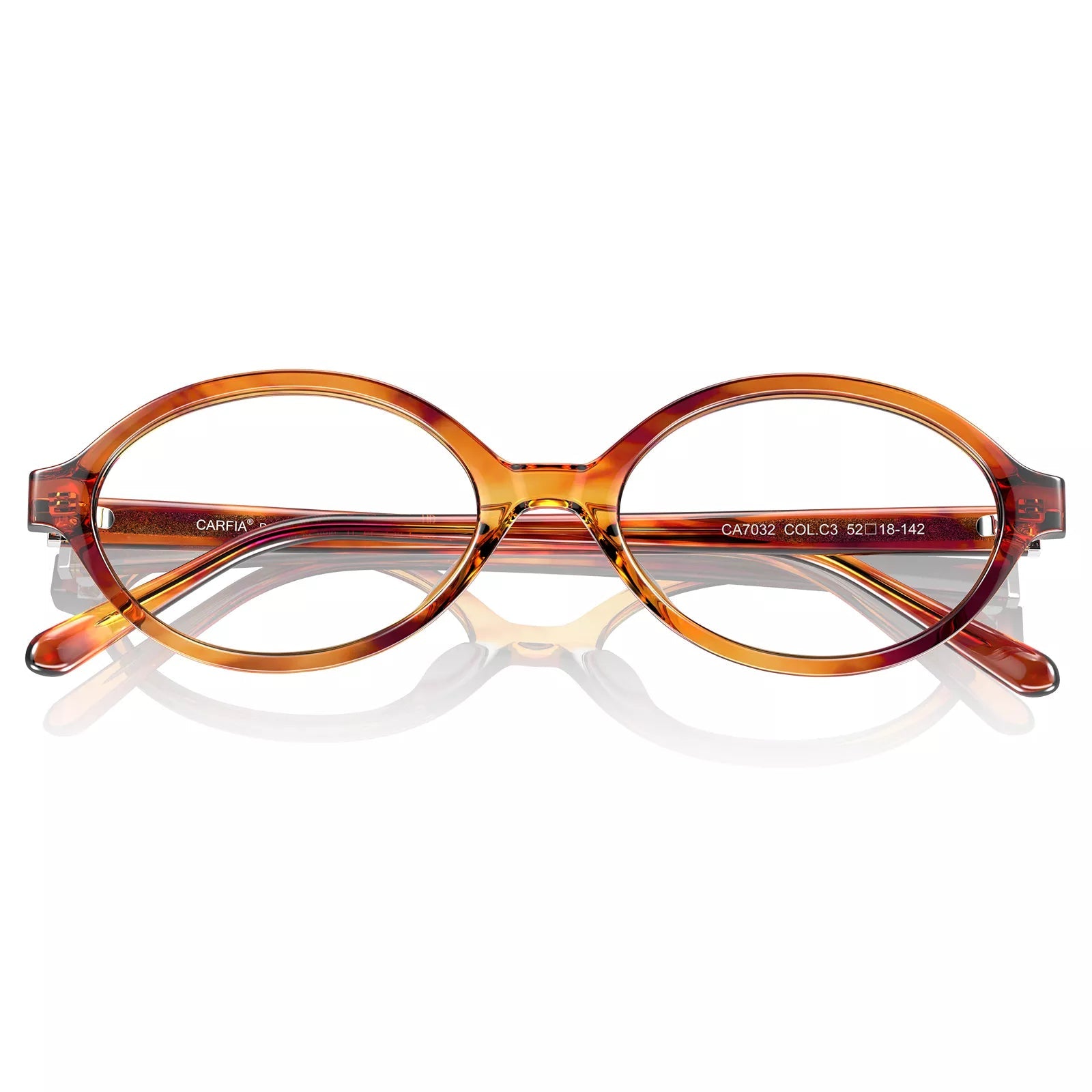 Carfia Ovalen CA7032-C3 Tortoise Acetate Oval Prescription Glasses Eyeglasses for Women, Folded View