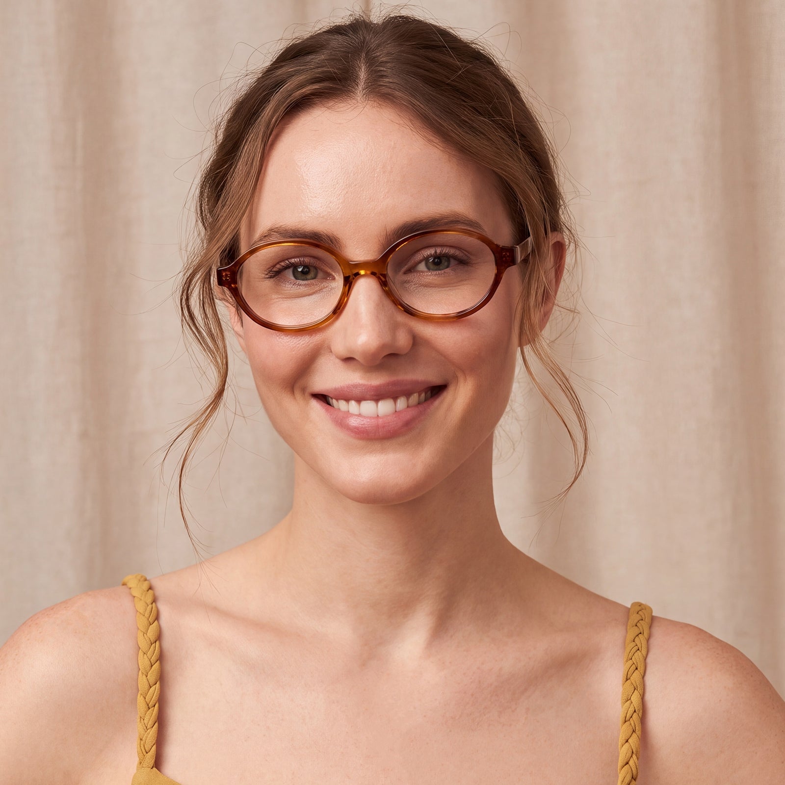 Carfia Ovalen CA7032-C3 Tortoise Acetate Oval Prescription Glasses Eyeglasses for Women, Model View