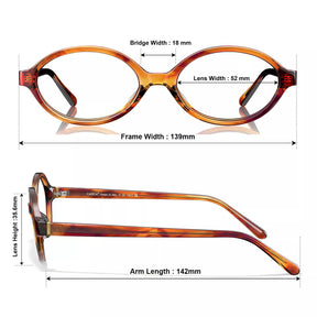 Carfia Ovalen CA7032-C3 Tortoise Acetate Oval Prescription Glasses Eyeglasses for Women, Size-Chart View