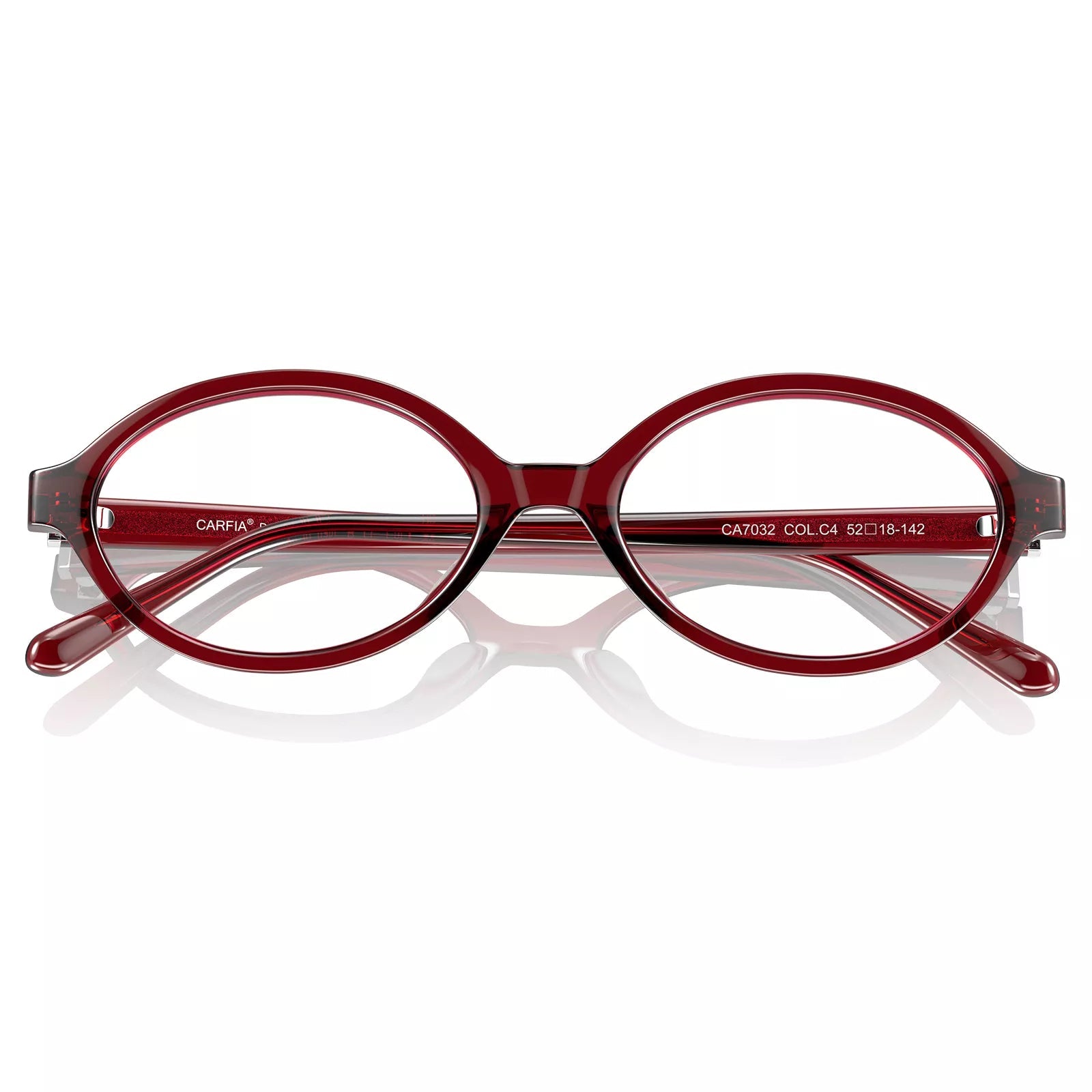 Carfia Ovalen CA7032-C4 Red Acetate Oval Prescription Glasses Eyeglasses for Women, Folded View