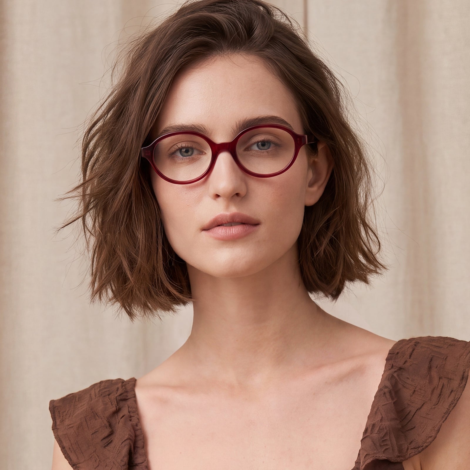 Carfia Ovalen CA7032-C4 Red Acetate Oval Prescription Glasses Eyeglasses for Women, Model View