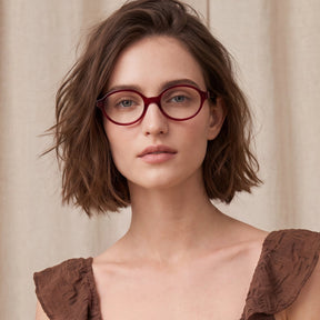 Carfia Ovalen CA7032-C4 Red Acetate Oval Prescription Glasses Eyeglasses for Women, Model View