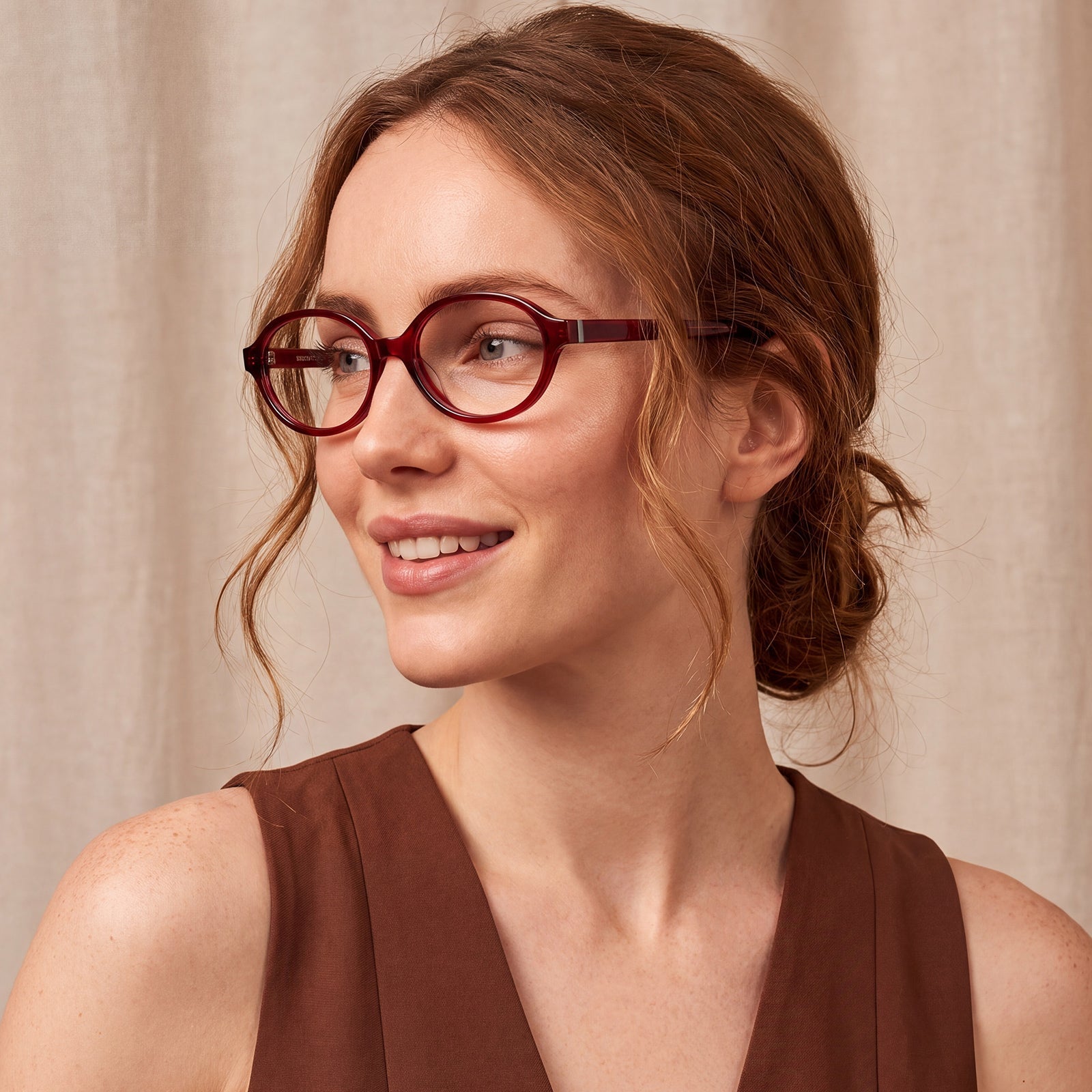 Carfia Ovalen CA7032-C4 Red Acetate Oval Prescription Glasses Eyeglasses for Women, Portrait View